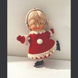 Vintage Flocked Mrs. Claus Ornament – 4.25"